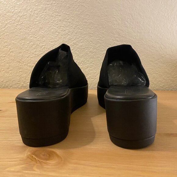 Black, platform, wedge fabric slide shoe. Platform height 1.75 inches, Size 10. - Picture 6 of 13